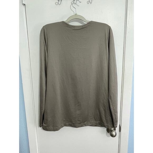 A'Nue Ligne Shirt Medium Olive Green Minimalist Stretch Knit Office Layering - Picture 4 of 8